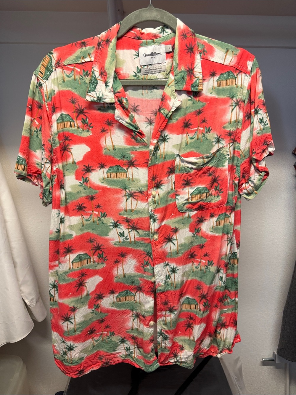 Goodfellow & Co Red and Green Hawaiian Button-Down Shirt